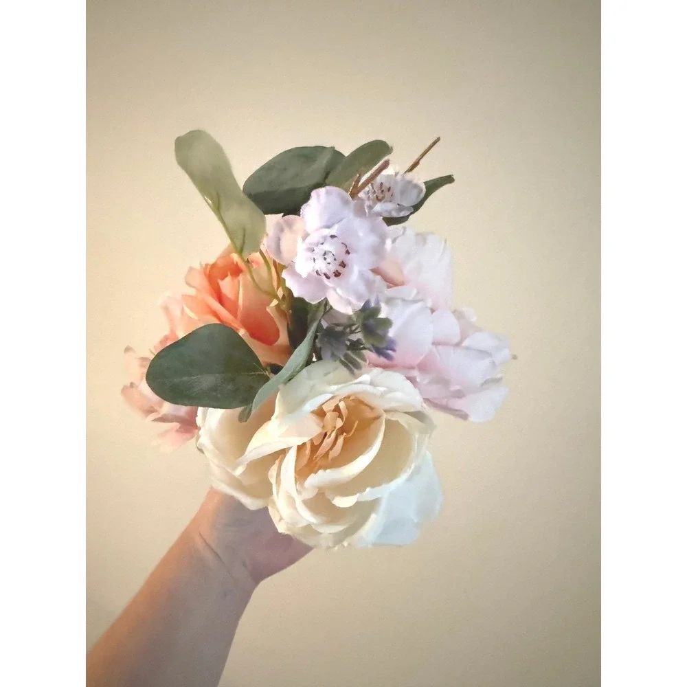 Lot 3 Faux Peony Rose Bouquets Pink Cream Silk Flowers Wedding Centerpiece Bride